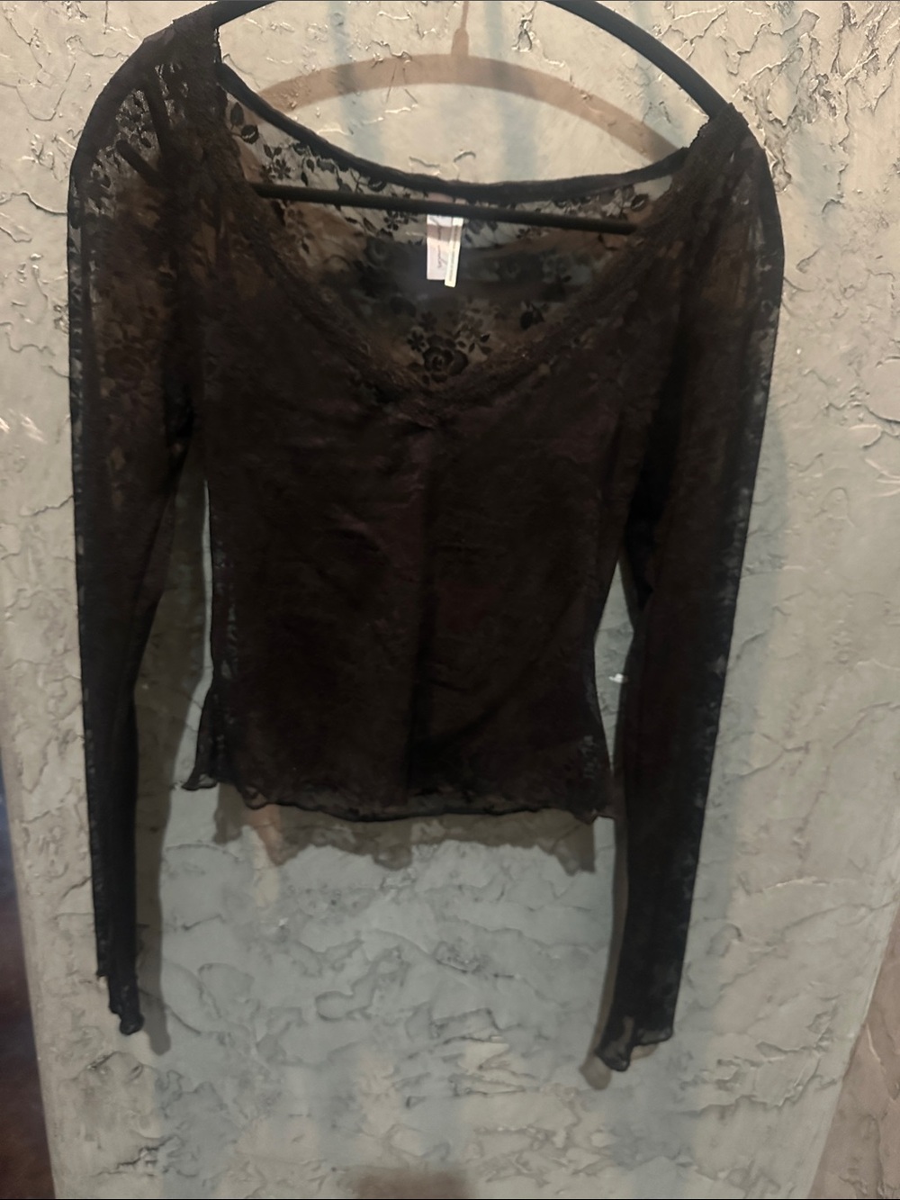 Urban Outfitters Black Sheer Floral Lace Long Sleeve Toplet